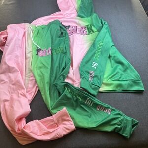 Wicked Tie Dye Hoodie Sweatshirt Jogger Pants Set Women XL Pink Green